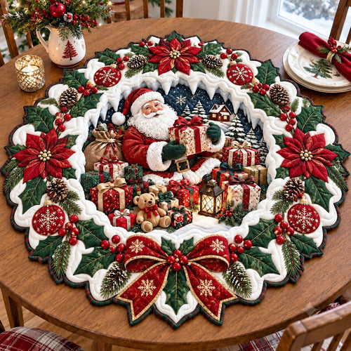 Santa Merry Ride Custom Shape Quilted Table Topper GFTONPT724