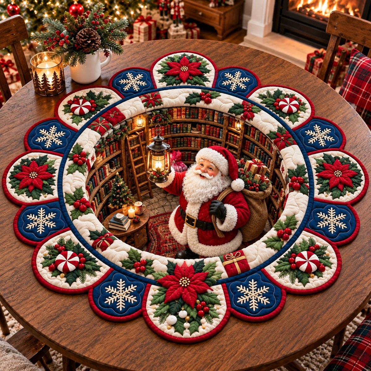 Santa Holiday Wonder Custom Shape Quilted Table Topper GFTONPT725
