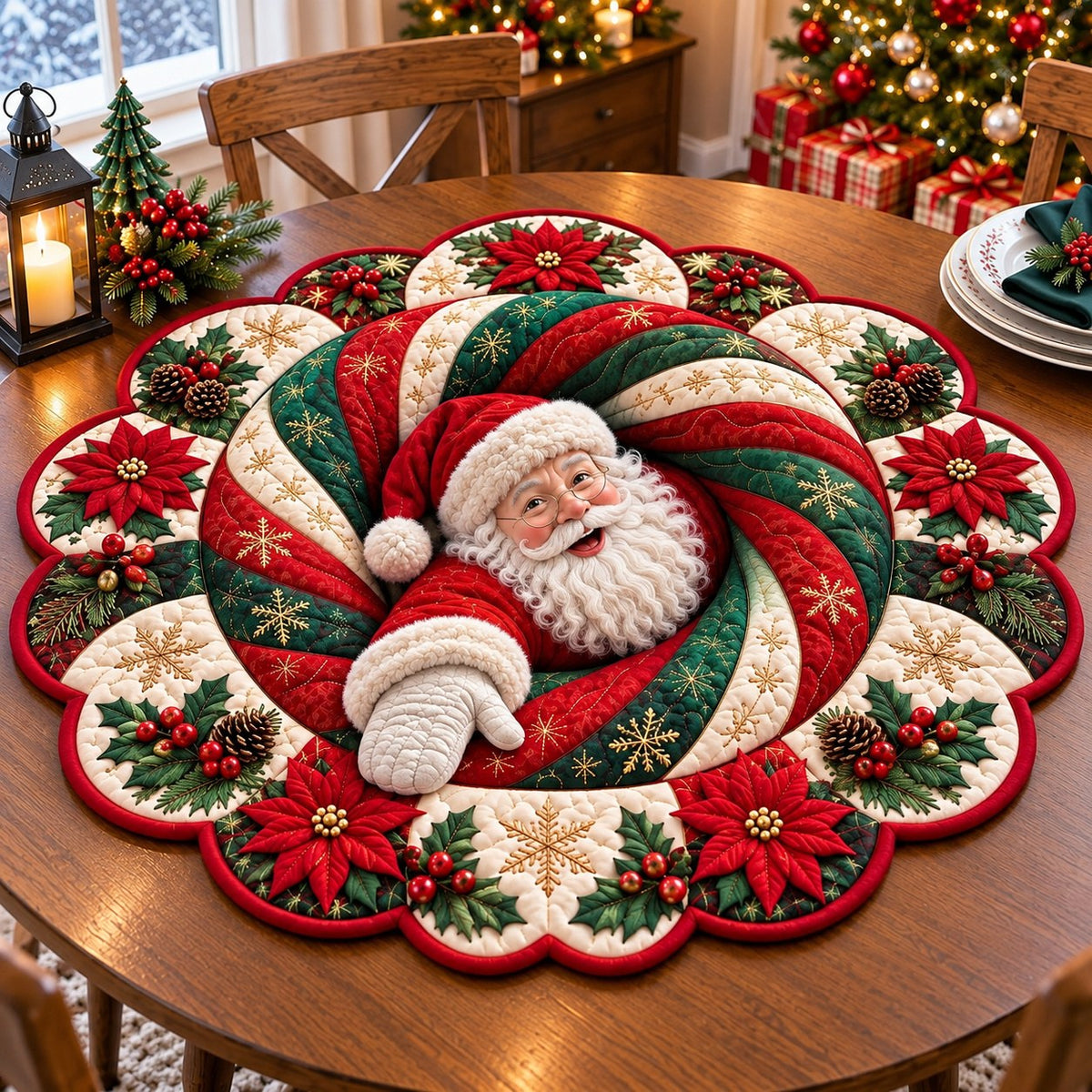 Santa Starlight Wish Custom Shape Quilted Table Topper GFTONPT726