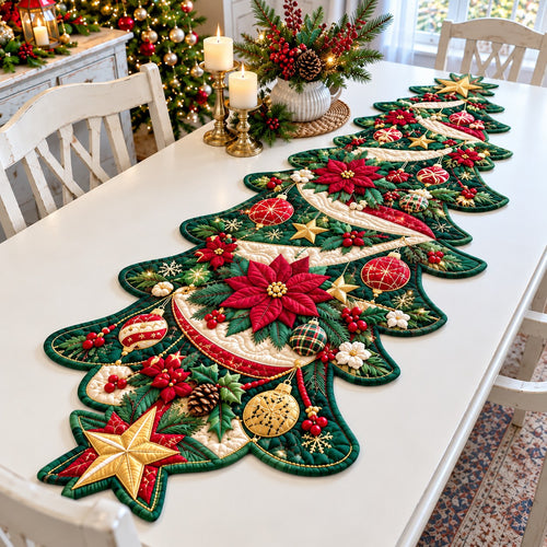 Christmas Tree Wonderland Custom Shape Quilted Table Runner GFTONPT727