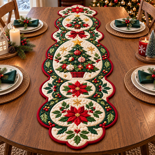 Twinkling Christmas Tree Custom Shape Quilted Table Runner GFTONPT728