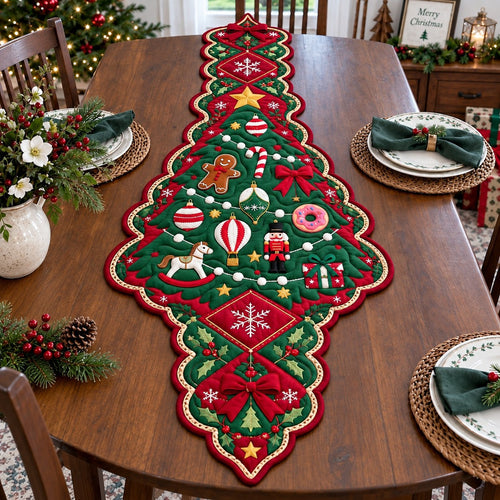 Evergreen Christmas Magic Custom Shape Quilted Table Runner GFTONPT730