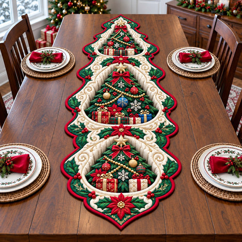 Christmas Tree Celebration Custom Shape Quilted Table Runner GFTONPT731