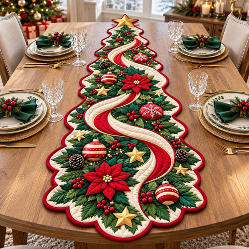 Merry Tree Glow Custom Shape Quilted Table Runner GFTONPT732