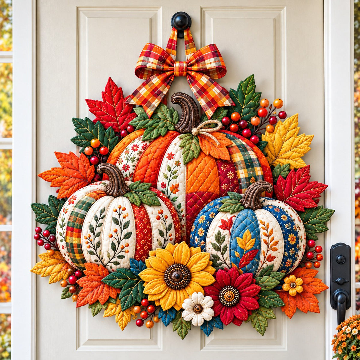 Autumn Pumpkin Harvest Custom Shape Quilted Door Hanger GFTONPT733