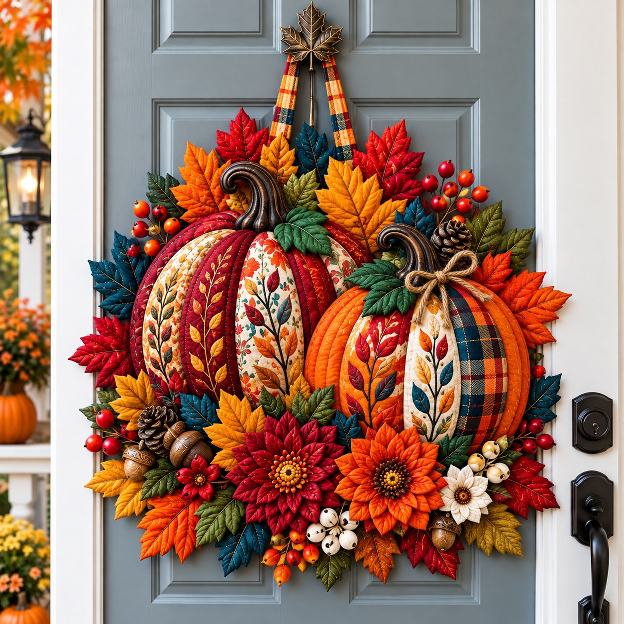 Golden Pumpkin Season Custom Shape Quilted Door Hanger GFTONPT734