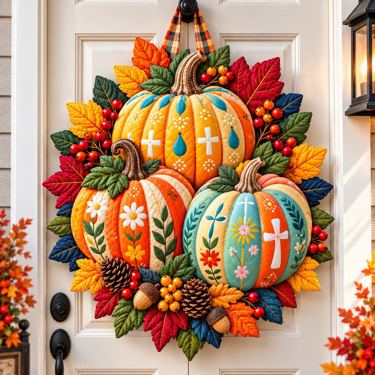Pumpkin Harvest Glow Custom Shape Quilted Door Hanger GFTONPT736