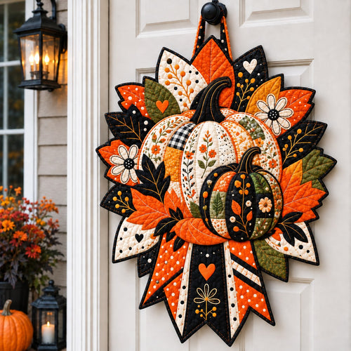 Rustic Autumn Pumpkin Custom Shape Quilted Door Hanger GFTONPT737
