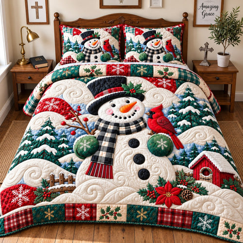Snowman Cozy Winter 3-Piece Quilted Bedding Set GFTONPT747
