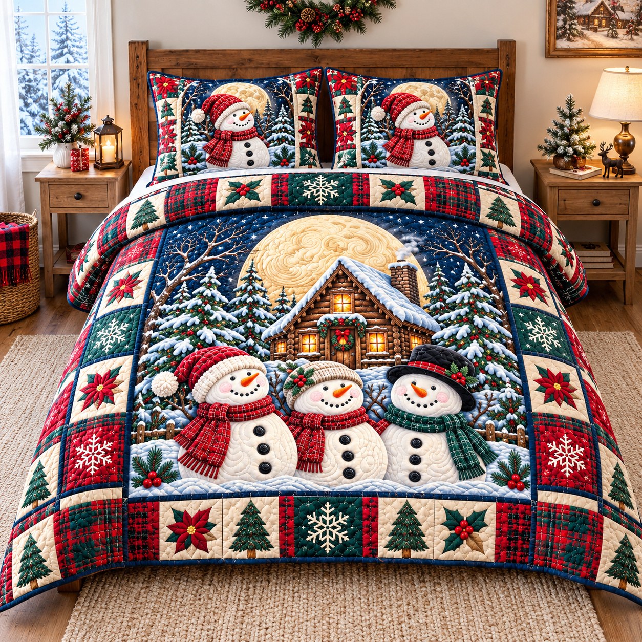 Snowman Winter Wonderland 3-Piece Quilted Bedding Set GFTONPT748