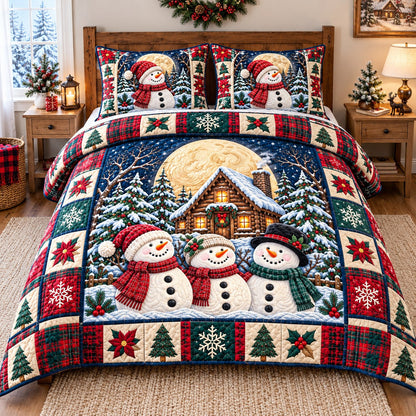 Snowman Winter Wonderland 3-Piece Quilted Bedding Set GFTONPT748