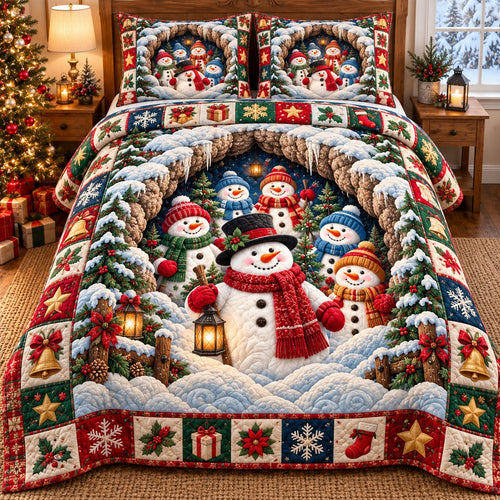 Frosty Snowman Magic 3-Piece Quilted Bedding Set GFTONPT749