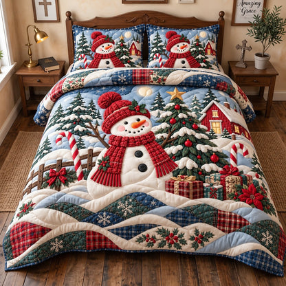 Snowman Snowfall Charm 3-Piece Quilted Bedding Set GFTONPT750