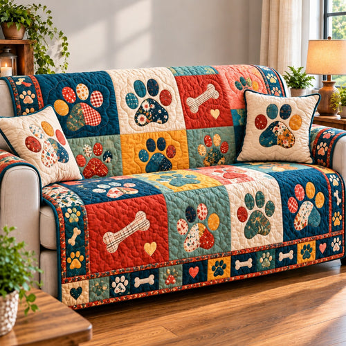 Paw Print Memories Quilted Sofa Cover GFTONPT751