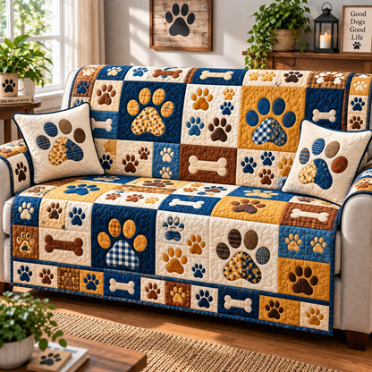 Whimsical Paw Prints Quilted Sofa Cover GFTONPT754