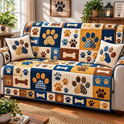 Whimsical Paw Prints Quilted Sofa Cover GFTONPT754