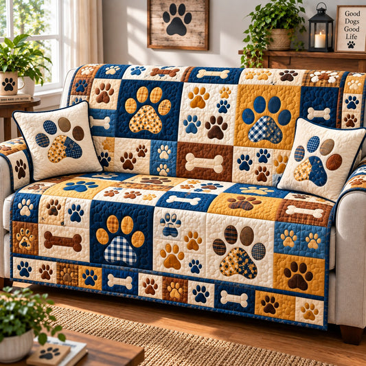 Whimsical Paw Prints Quilted Sofa Cover GFTONPT754