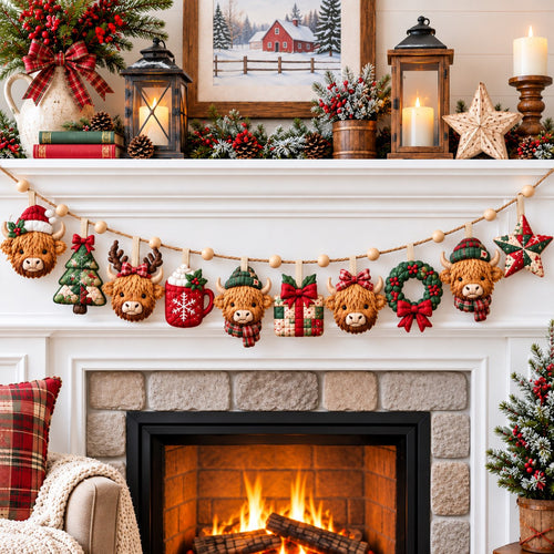 Christmas Highlandcow Magic Custom Shape Quilted Garland GFTONPT757