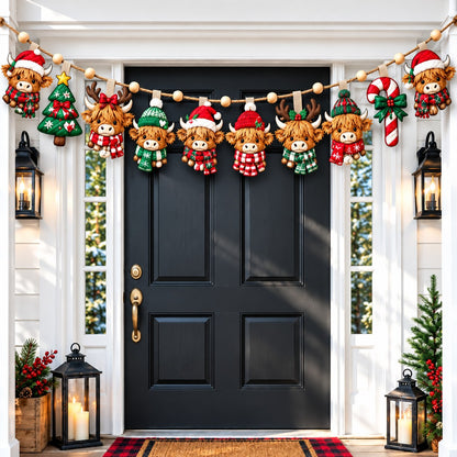 Christmas Highlandcow Wishes Custom Shape Quilted Garland GFTONPT758
