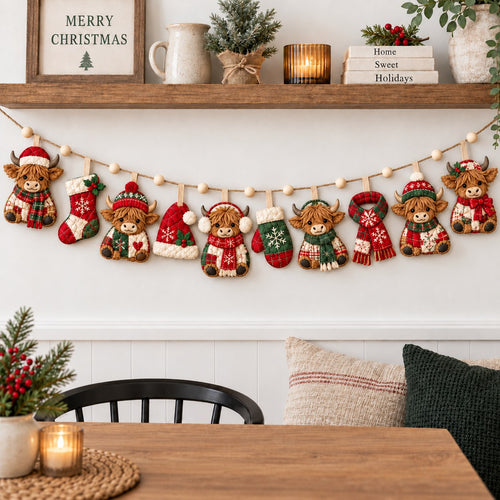 Christmas Highlandcow Cheer Custom Shape Quilted Garland GFTONPT759
