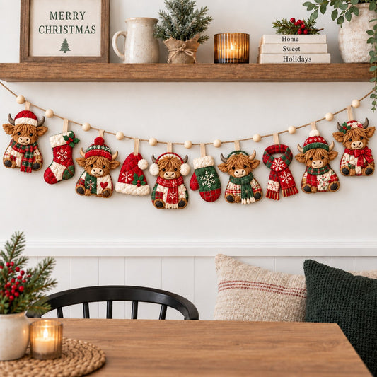 Christmas Highlandcow Cheer Custom Shape Quilted Garland GFTONPT759