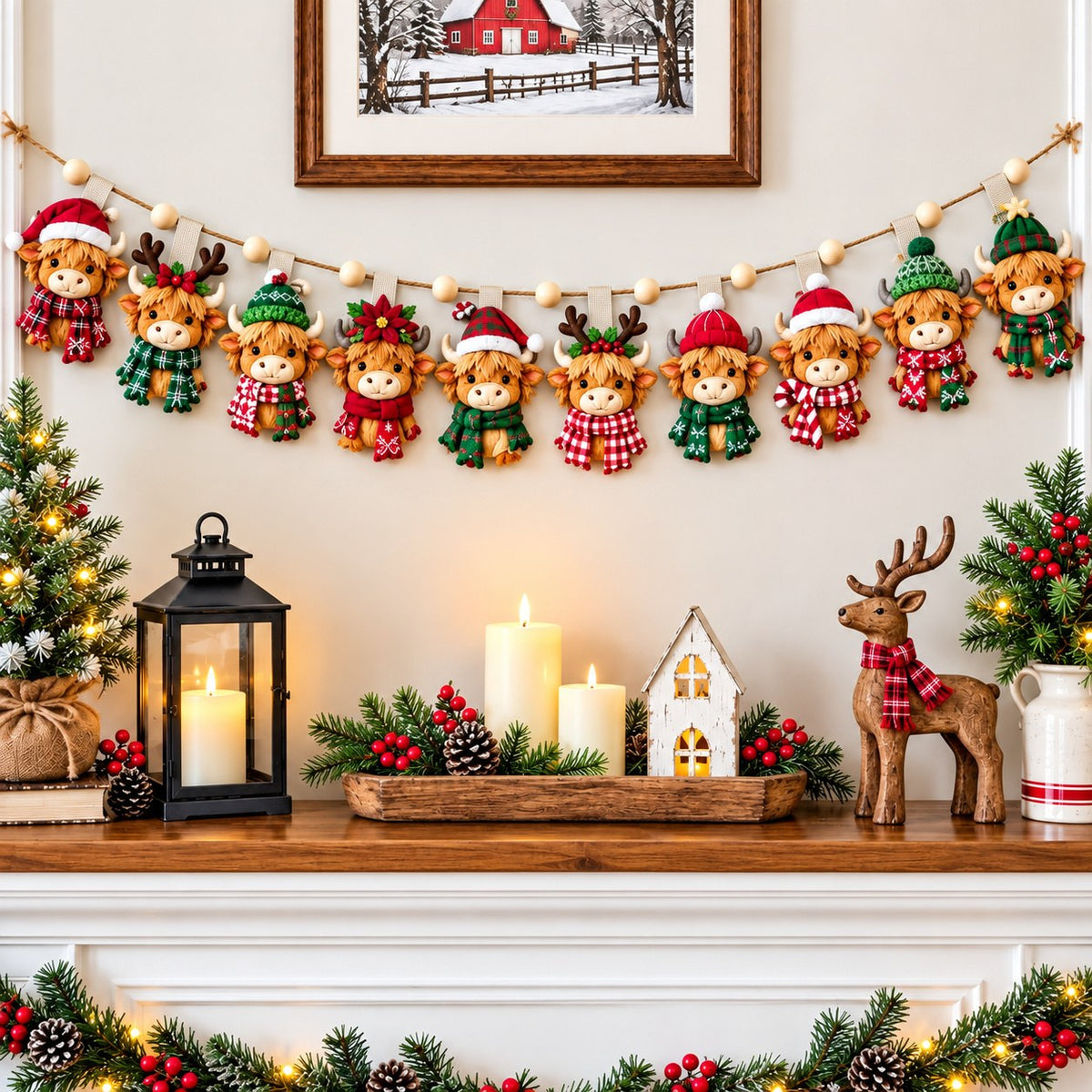 Christmas Highlandcow Wonderland Custom Shape Quilted Garland GFTONPT760