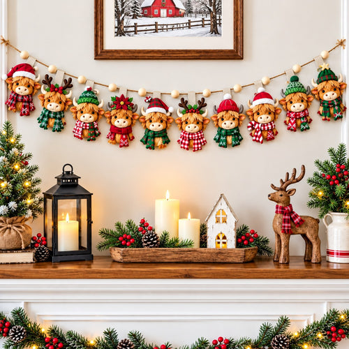 Christmas Highlandcow Wonderland Custom Shape Quilted Garland GFTONPT760