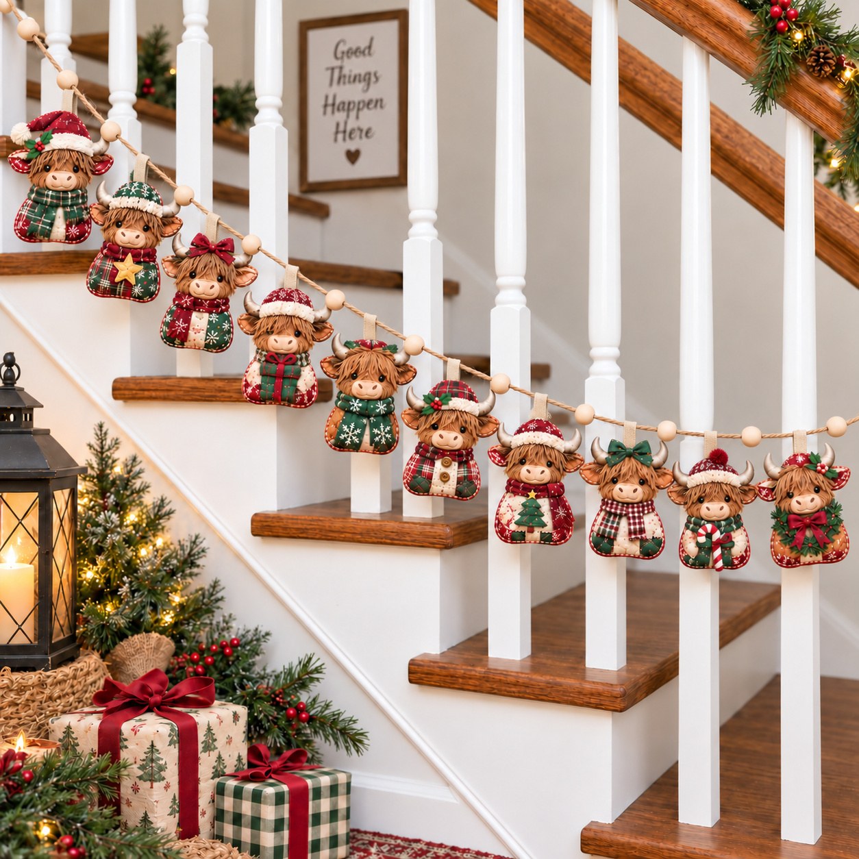 Christmas Highlandcow Joy Custom Shape Quilted Garland GFTONPT762