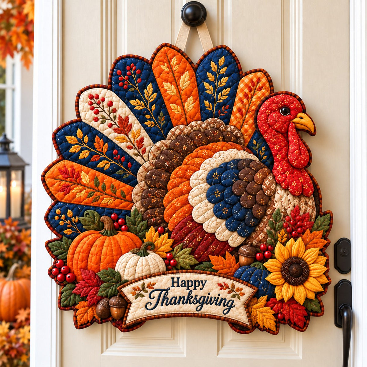 Turkey Thanksgiving Harvest Custom Shape Quilted Door Hanger GFTONPT763