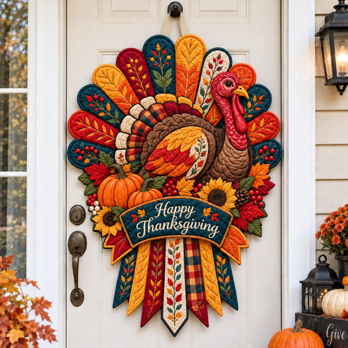 Turkey Thanksgiving Feast Custom Shape Quilted Door Hanger GFTONPT765