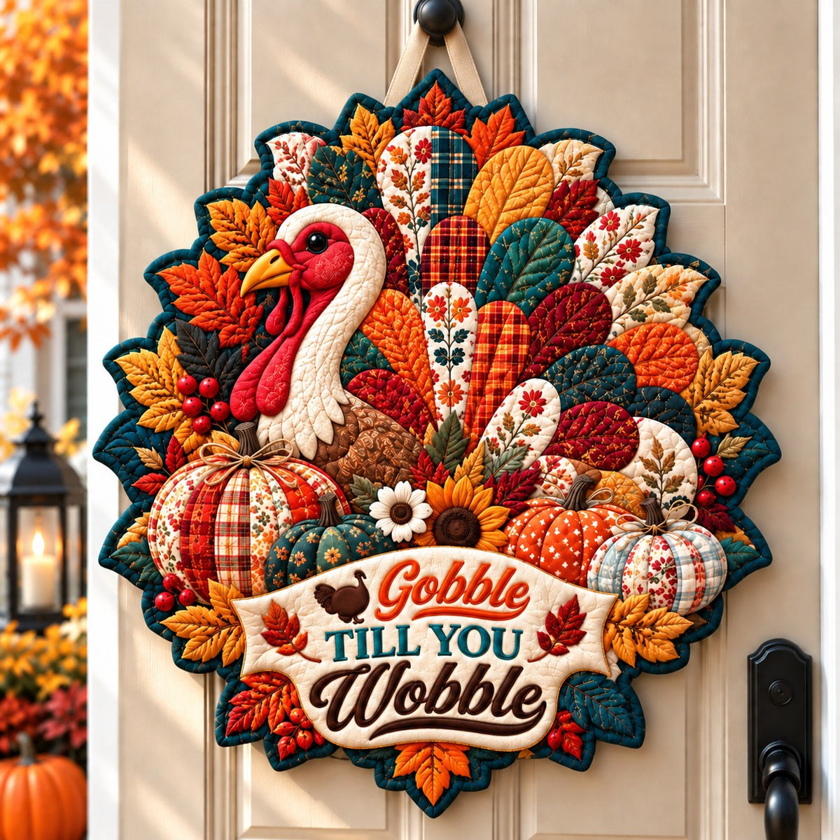 Turkey Thanksgiving Gathering Custom Shape Quilted Door Hanger GFTONPT766