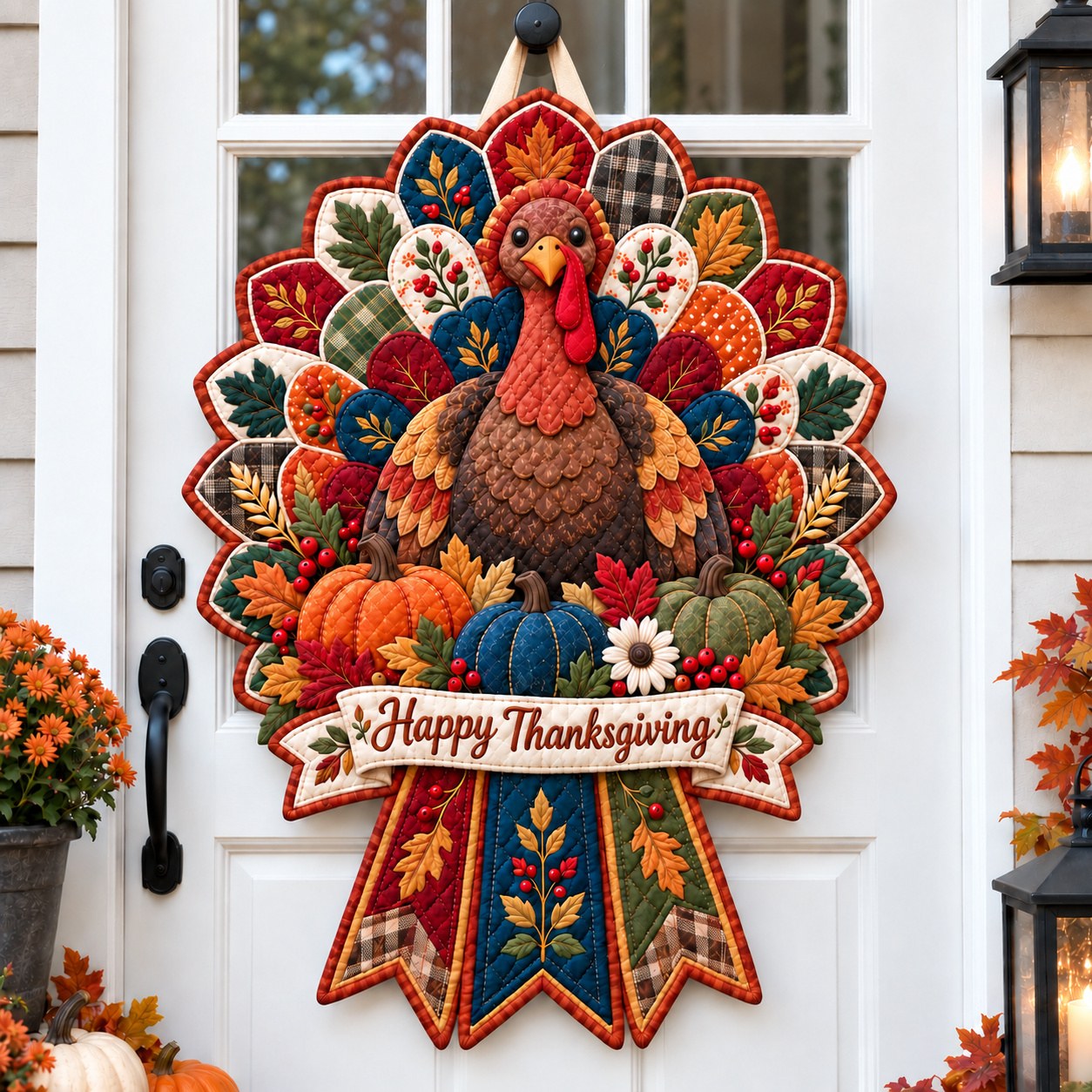 Turkey Thanksgiving Wishes Custom Shape Quilted Door Hanger GFTONPT767