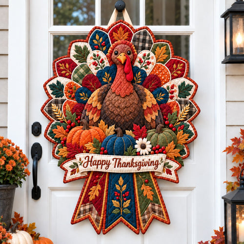 Turkey Thanksgiving Wishes Custom Shape Quilted Door Hanger GFTONPT767