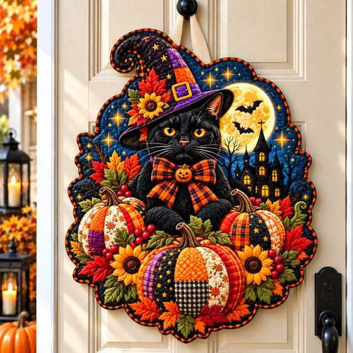 Halloween Black Cat Spells Custom Shape Quilted Door Hanger GFTONPT771
