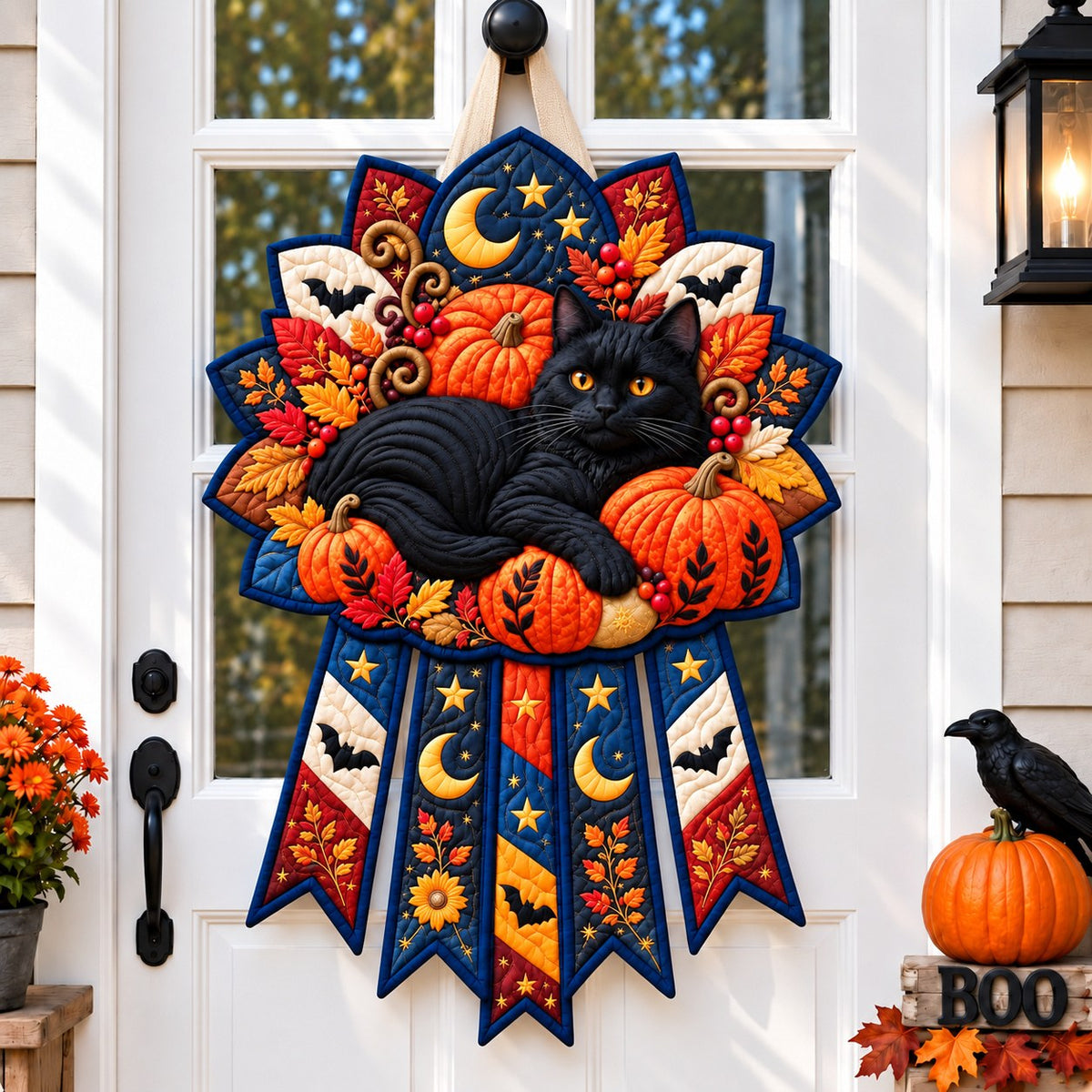 Halloween Black Cat Whispers Custom Shape Quilted Door Hanger GFTONPT772