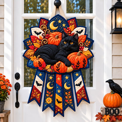 Halloween Black Cat Whispers Custom Shape Quilted Door Hanger GFTONPT772
