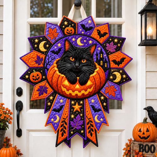Halloween Black Cat Mischief Custom Shape Quilted Door Hanger GFTONPT773