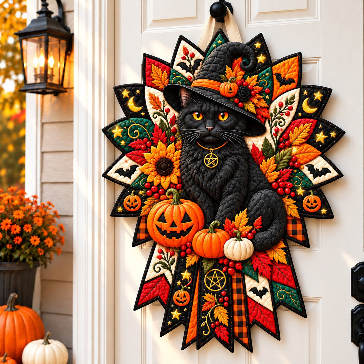 Halloween Black Cat Haunting Custom Shape Quilted Door Hanger GFTONPT774