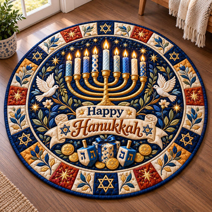 Hanukkah Festival Lights Quilted Round Mat GFTONPT775