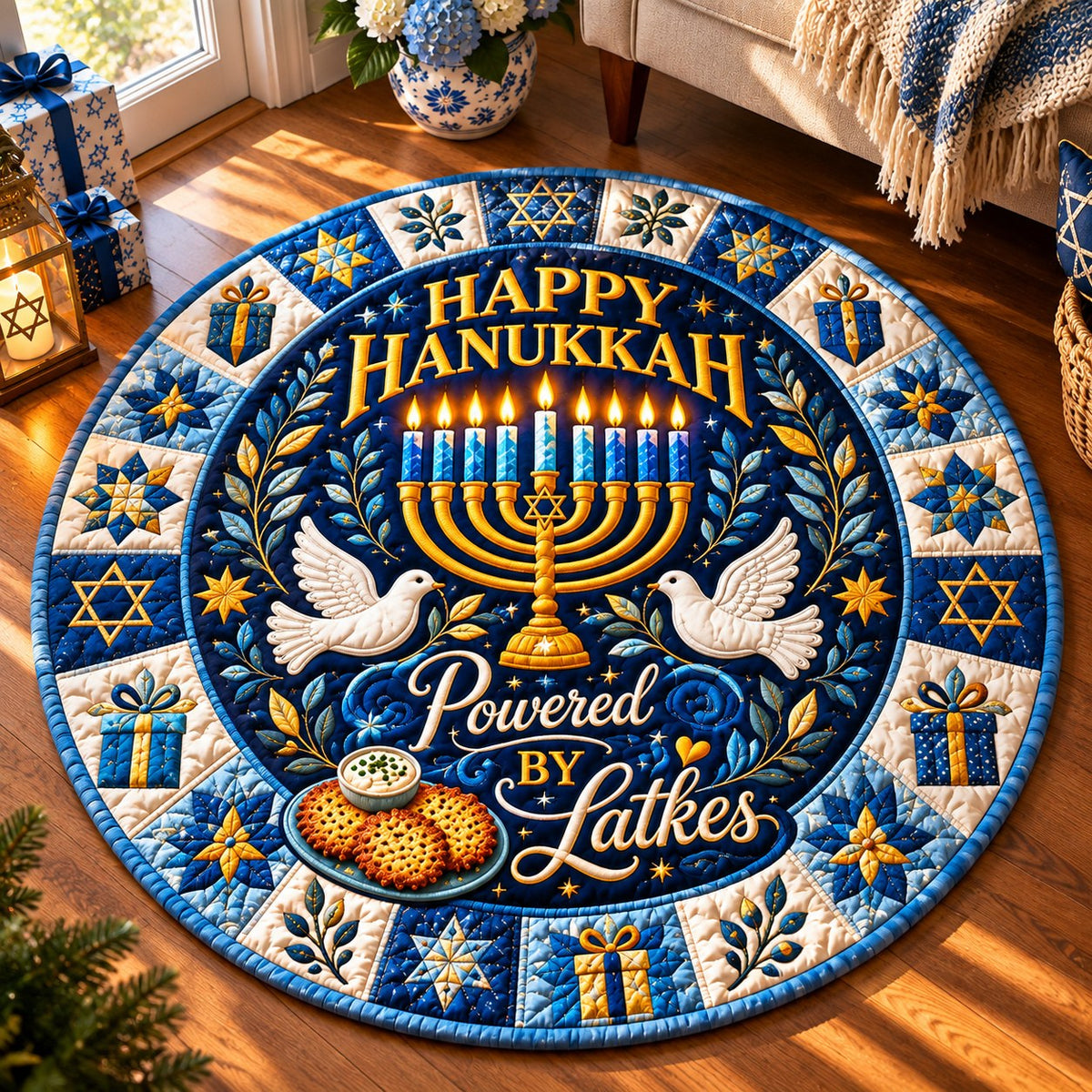 Hanukkah Family Blessings Quilted Round Mat GFTONPT776