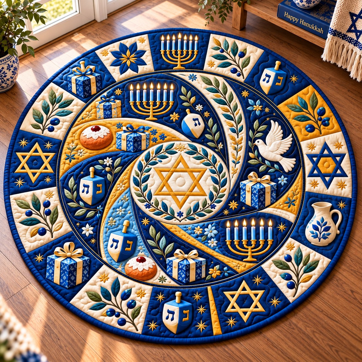 Hanukkah Joyful Nights Quilted Round Mat GFTONPT778