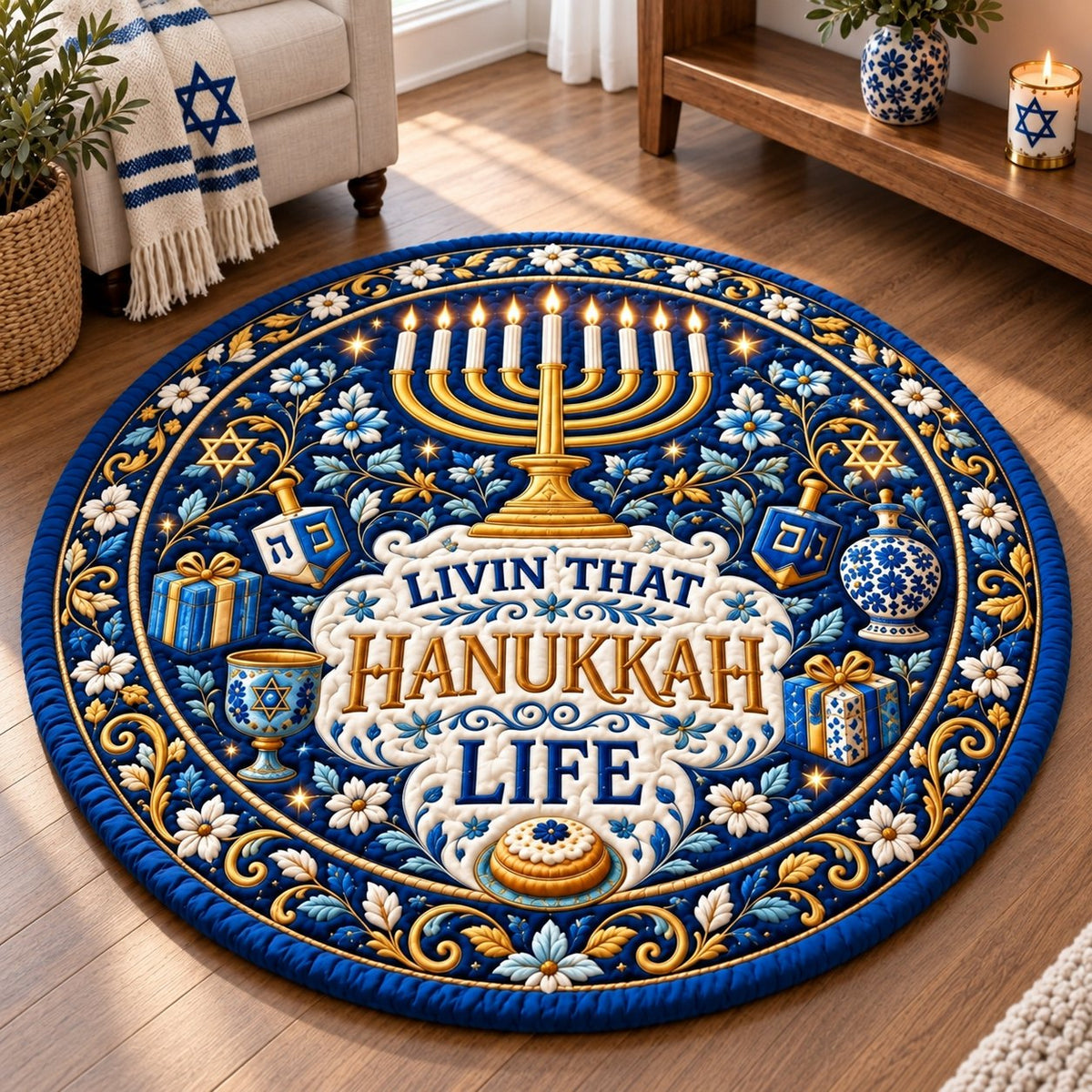 Hanukkah Winter Wishes Quilted Round Mat GFTONPT779