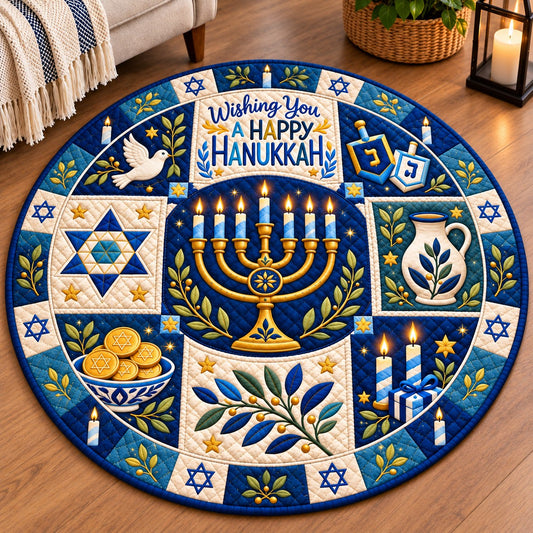 Hanukkah Celebration Lights Quilted Round Mat GFTONPT780