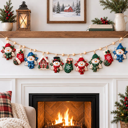 Snowman Merry Moments Custom Shape Quilted Garland GFTONPT803