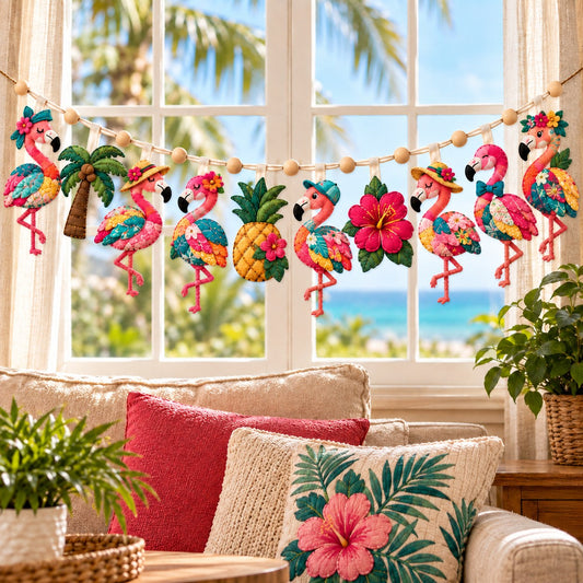 Flamingo Coastal Dreams Custom Shape Quilted Garland GFTONPT815