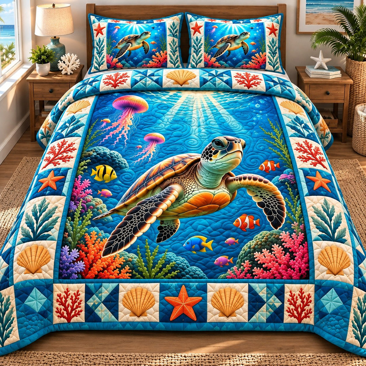 Sea Turtle Journey 3-Piece Quilted Bedding Set GFTONPT832