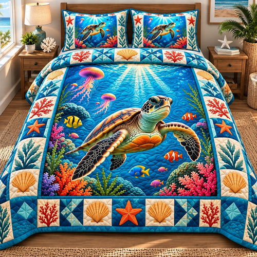 Sea Turtle Journey 3-Piece Quilted Bedding Set GFTONPT832