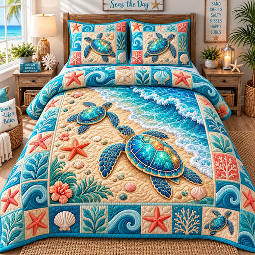 Sea Turtle Adventure 3-Piece Quilted Bedding Set GFTONPT834
