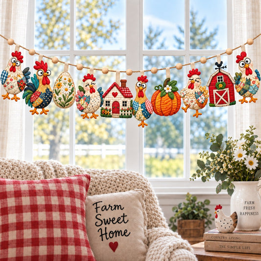 Chicken Farm Charm Custom Shape Quilted Garland GFTONPT860