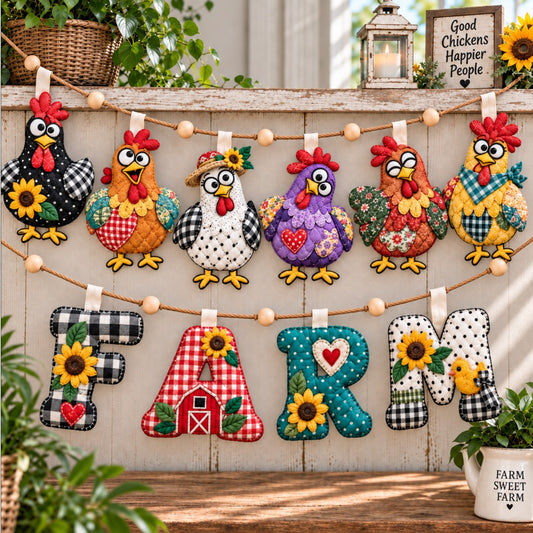 Chicken Farm Friends Custom Shape Quilted Garland GFTONPT861